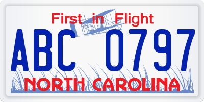 NC license plate ABC0797