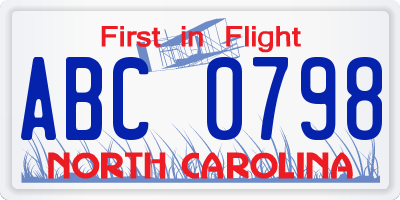 NC license plate ABC0798