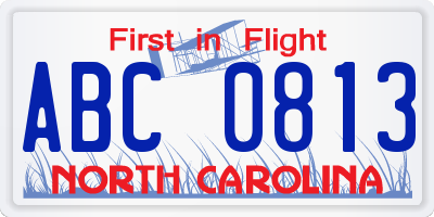 NC license plate ABC0813