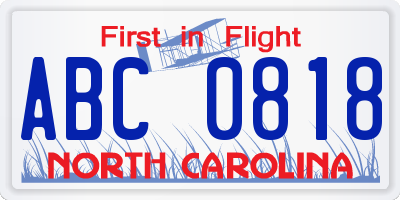 NC license plate ABC0818