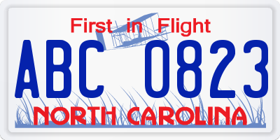 NC license plate ABC0823