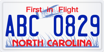 NC license plate ABC0829