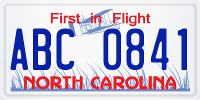 NC license plate ABC0841