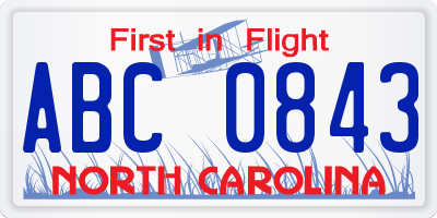 NC license plate ABC0843