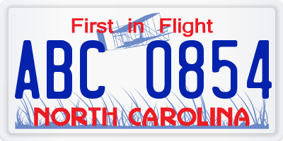 NC license plate ABC0854