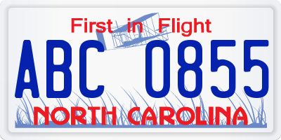 NC license plate ABC0855