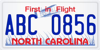 NC license plate ABC0856