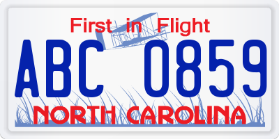 NC license plate ABC0859