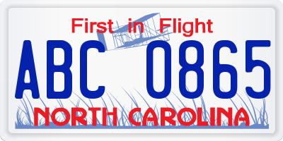 NC license plate ABC0865