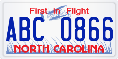 NC license plate ABC0866