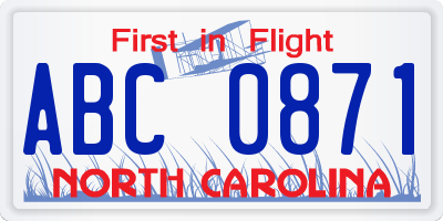 NC license plate ABC0871