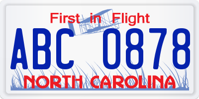 NC license plate ABC0878