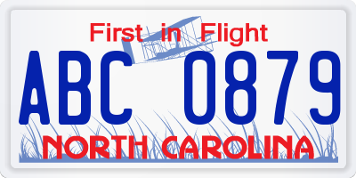 NC license plate ABC0879