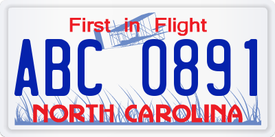 NC license plate ABC0891