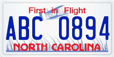 NC license plate ABC0894