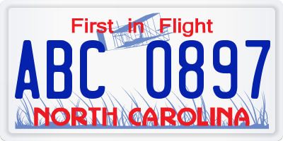 NC license plate ABC0897