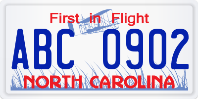 NC license plate ABC0902