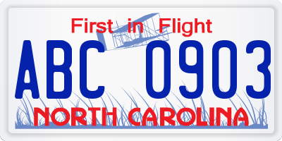 NC license plate ABC0903