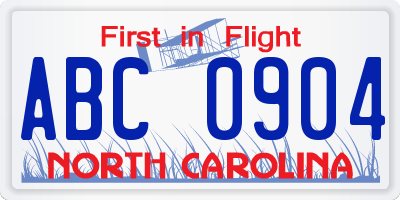 NC license plate ABC0904