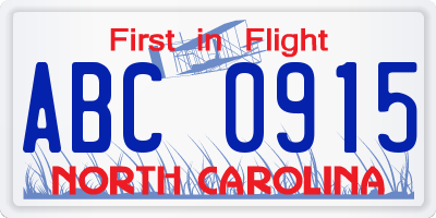 NC license plate ABC0915
