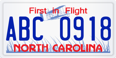 NC license plate ABC0918