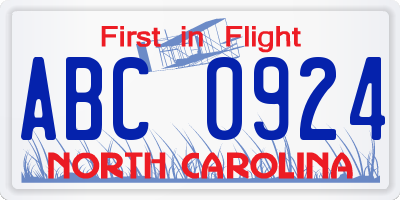NC license plate ABC0924