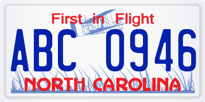 NC license plate ABC0946