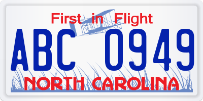NC license plate ABC0949