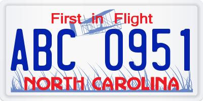 NC license plate ABC0951