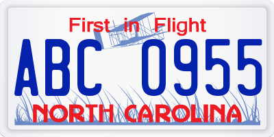 NC license plate ABC0955