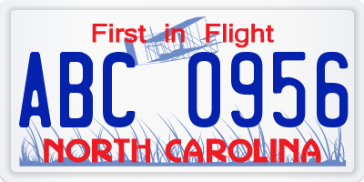 NC license plate ABC0956