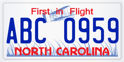 NC license plate ABC0959