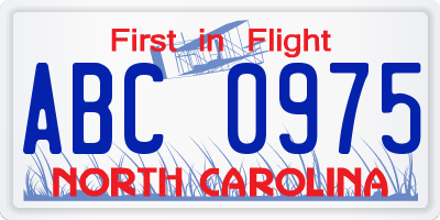 NC license plate ABC0975