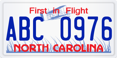 NC license plate ABC0976