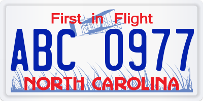 NC license plate ABC0977