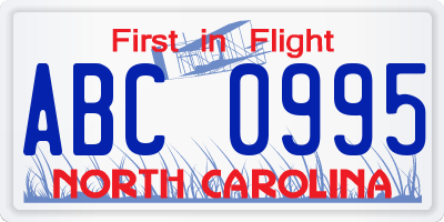 NC license plate ABC0995