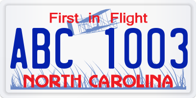 NC license plate ABC1003