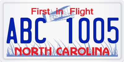 NC license plate ABC1005