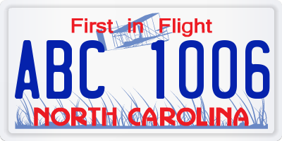NC license plate ABC1006
