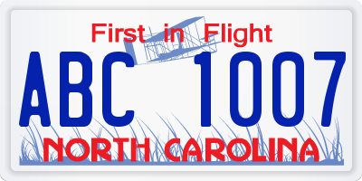 NC license plate ABC1007