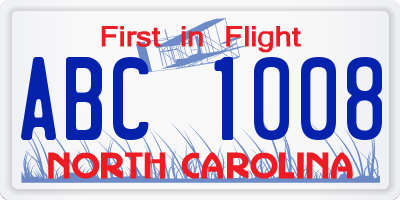 NC license plate ABC1008