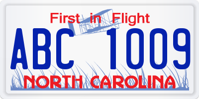 NC license plate ABC1009