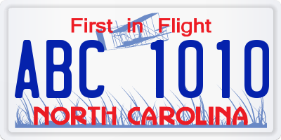 NC license plate ABC1010
