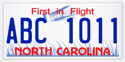 NC license plate ABC1011