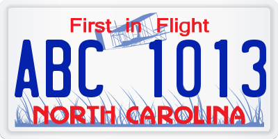 NC license plate ABC1013