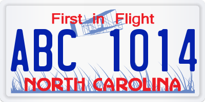 NC license plate ABC1014