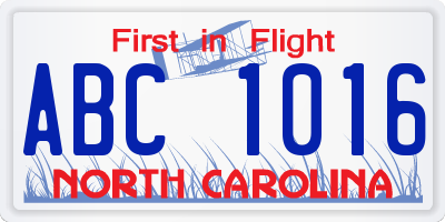 NC license plate ABC1016