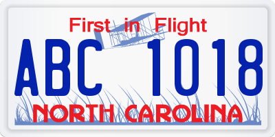 NC license plate ABC1018