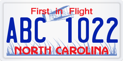NC license plate ABC1022