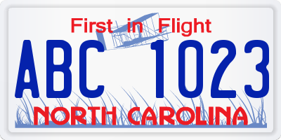 NC license plate ABC1023
